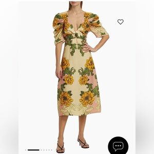 NWT Farm Rio Delicate Flower Arabesque Linen Midi Dress Sz S